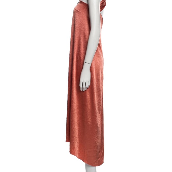 Nanushka Zena Tunic Dress size Large Salmon One Shoulder Satin Maxi Sleeveless - Picture 3 of 5